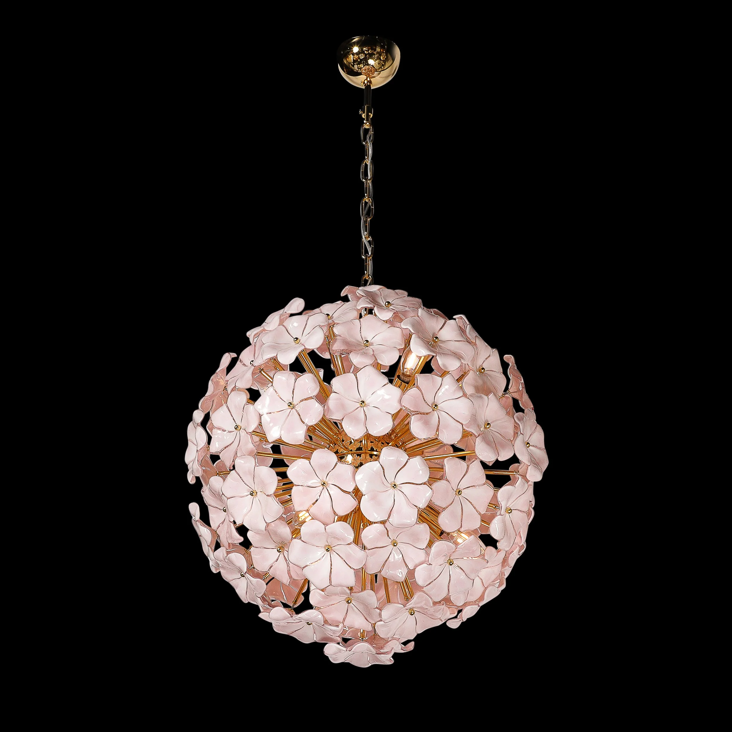 Modernist Hand-Blown Murano Glass Sakura Pink Floral Chandelier